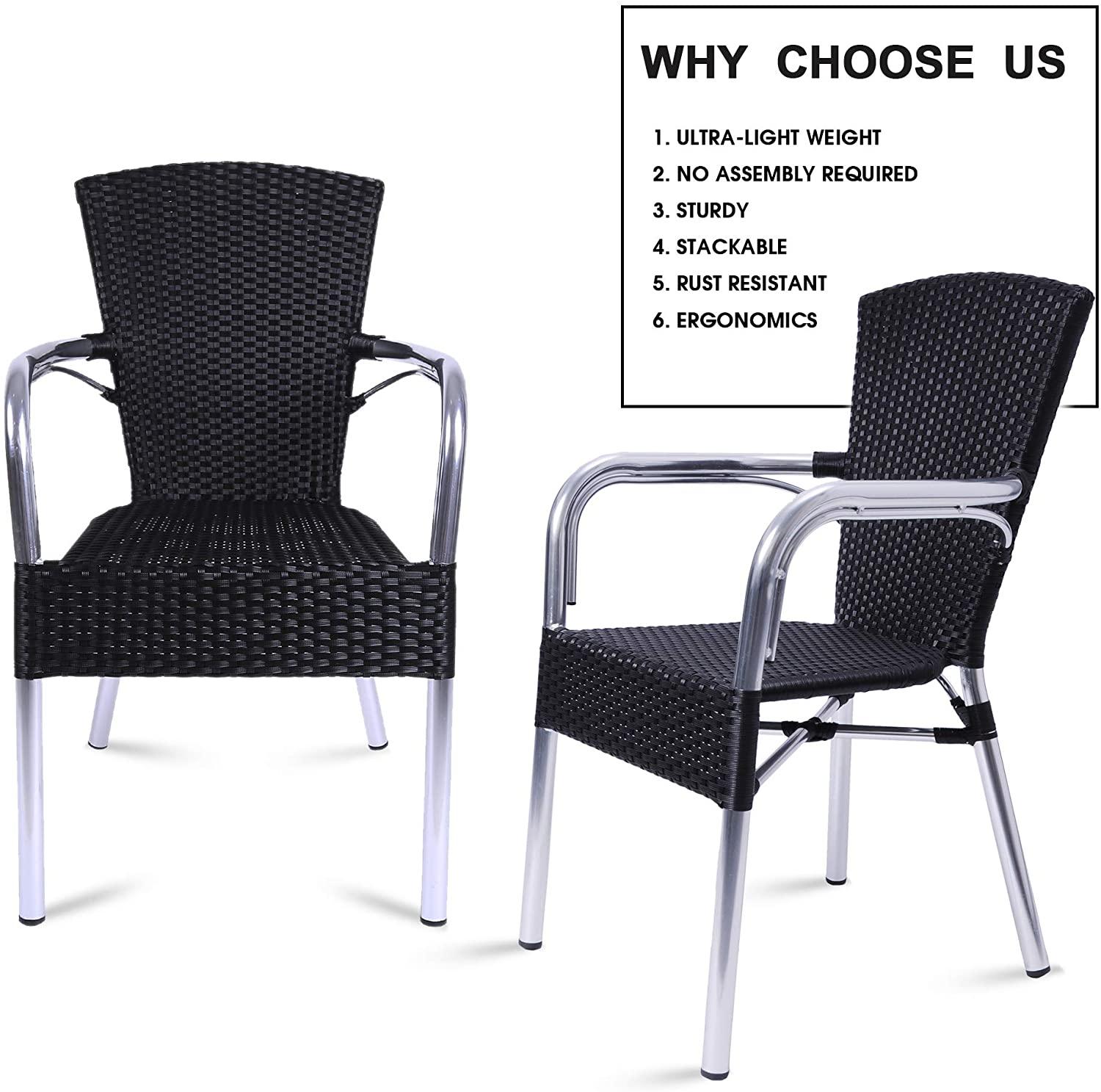 Patio Dining Chairs Set of 4 Ultra-Light Outdoor Stackable Lawn Wicker Chair in Rattan and Aluminum Frame - Luckyermore