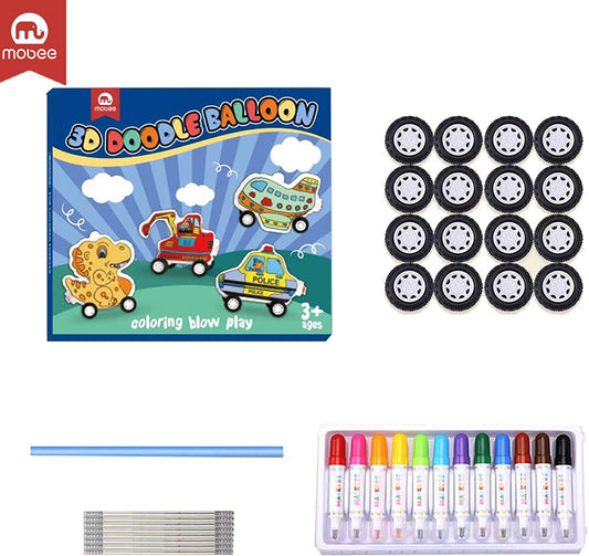 3D Creative Painting Art Boy Airplane Vehicle Balloons Drawing Toy with Watercolor Pen, Wheels
