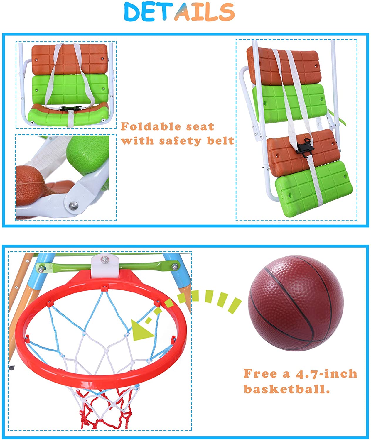 Toddler Swing Playset | 2 in 1 Swing Basketball Combination Swing Toys Set Indoor and Outdoor Playground Swing Seat for Kids Boys Girls (Chair)