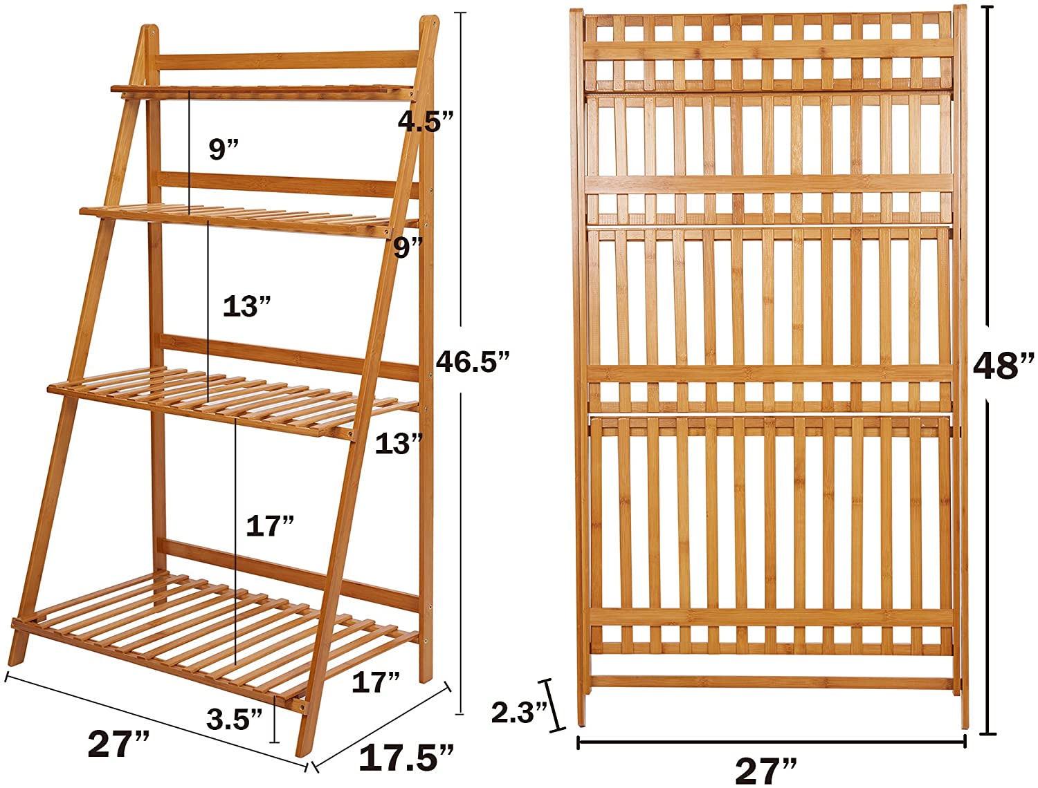 4 Tier Plant Stand Shelf Rack Bamboo Folding Ladder Potted Holder Display Shelving Indoor Flower Organizer Outdoor Patio Lawn Garden Balcony
