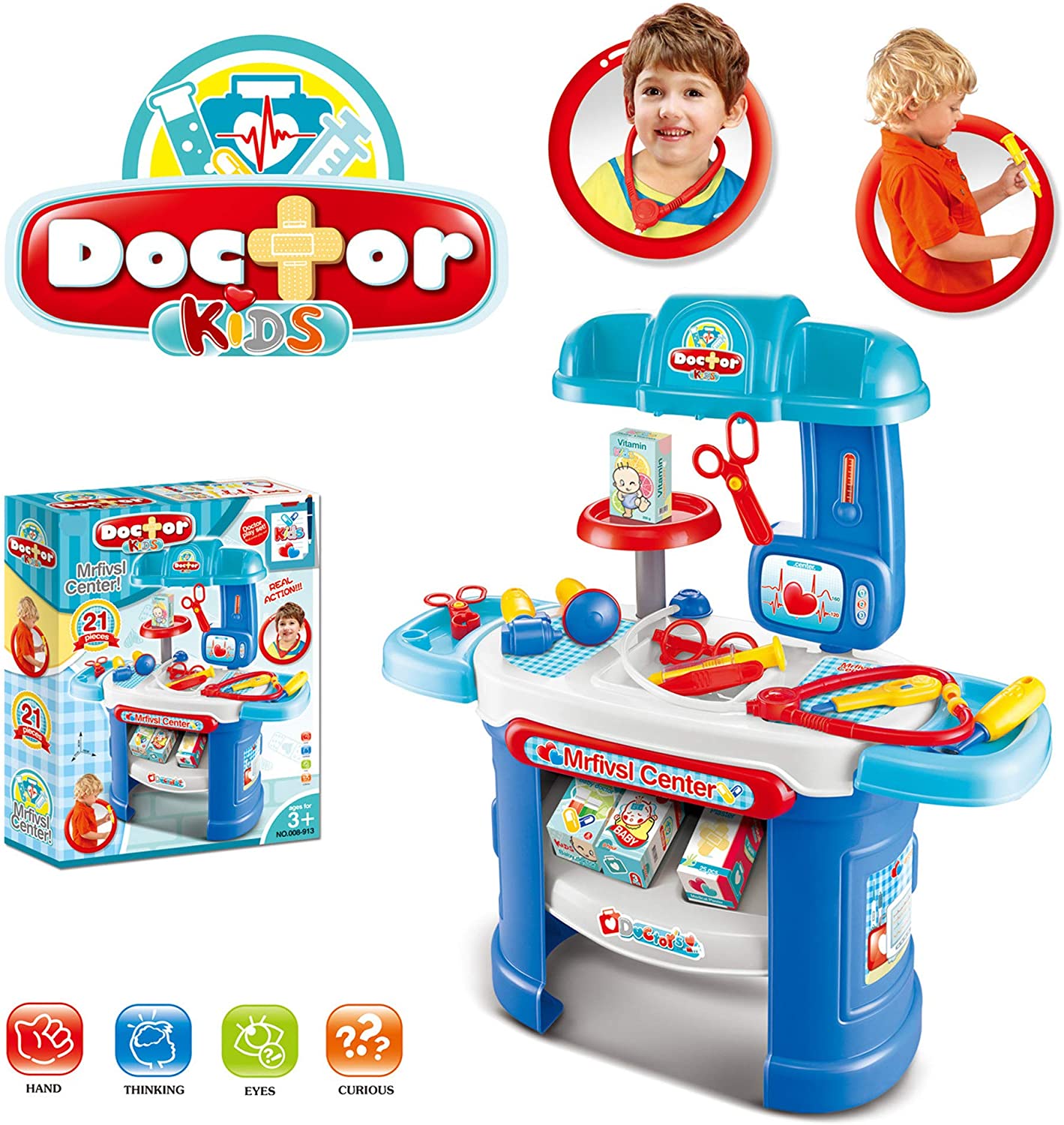 Pretend Medical Toy Doctor Kit for Toddler Dentist Playset-15 Medical Equipment with a Sturdy Medical Table