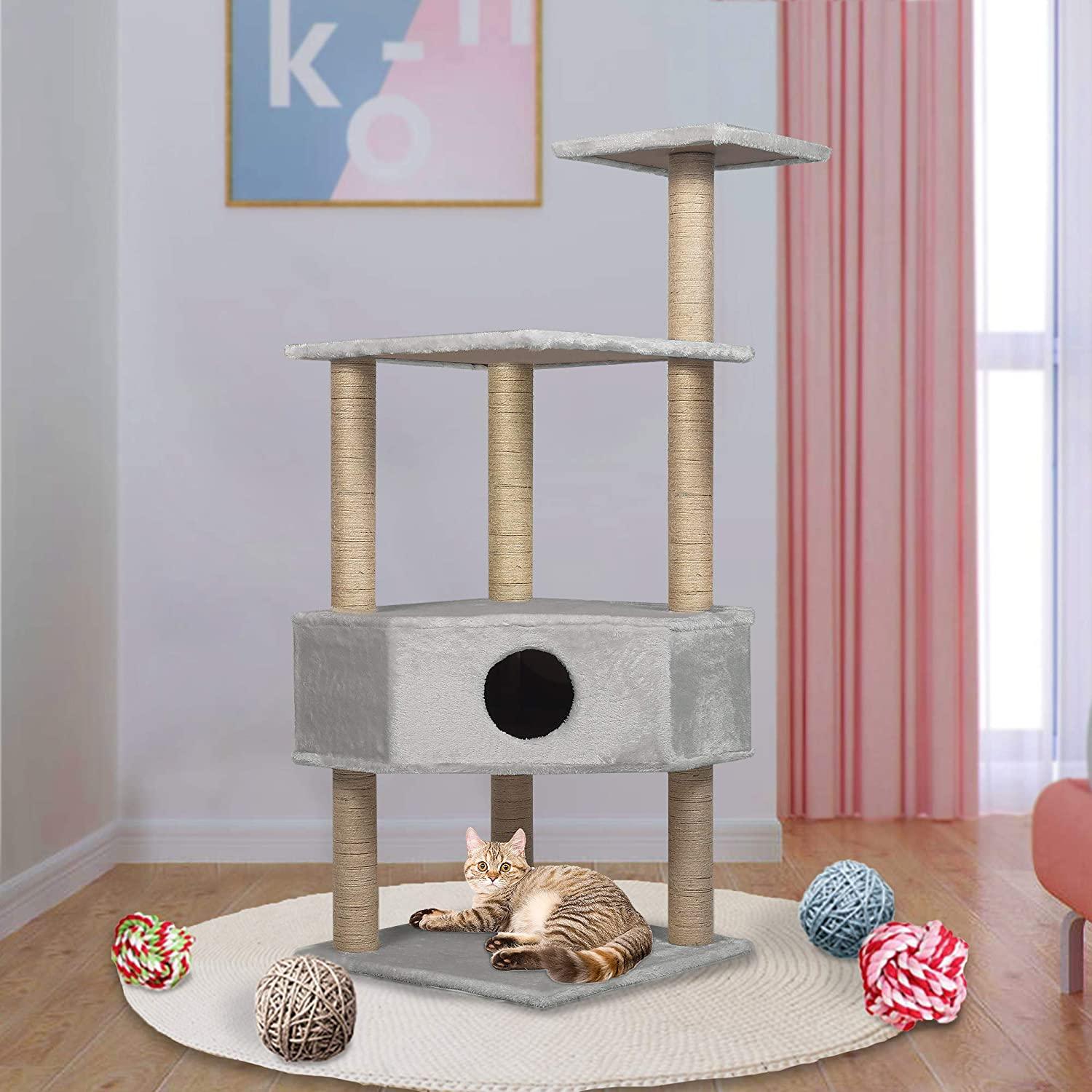 Condo Pet Furniture Multi-Level Kitten Activity Tower Play House with Sisal Scratching Posts Perch (Style 8) - Luckyermore