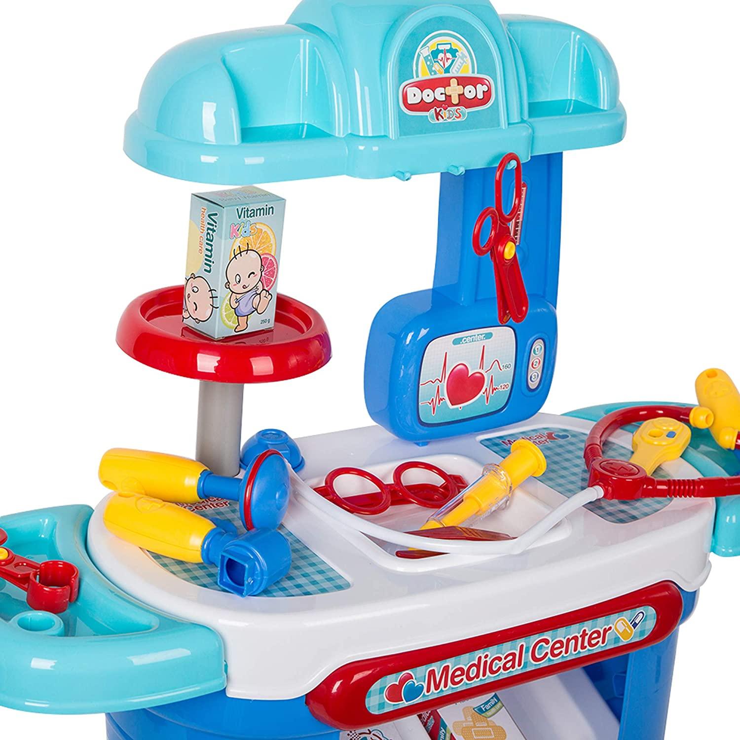 Pretend Medical Toy Doctor Kit for Toddler Dentist Playset-15 Medical Equipment with a Sturdy Medical Table