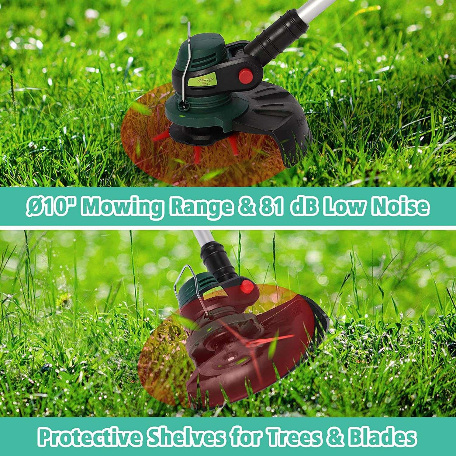 20V Cordless String Trimmer/Edger, 4.4 LBS, 70min Lithium-Ion Brushless Trimmer, yard, w/auto Feed, Extension Pole, Adjustable Head & Handle, 10” Cutting Path, 2.0Ah Battery & Charger Included
