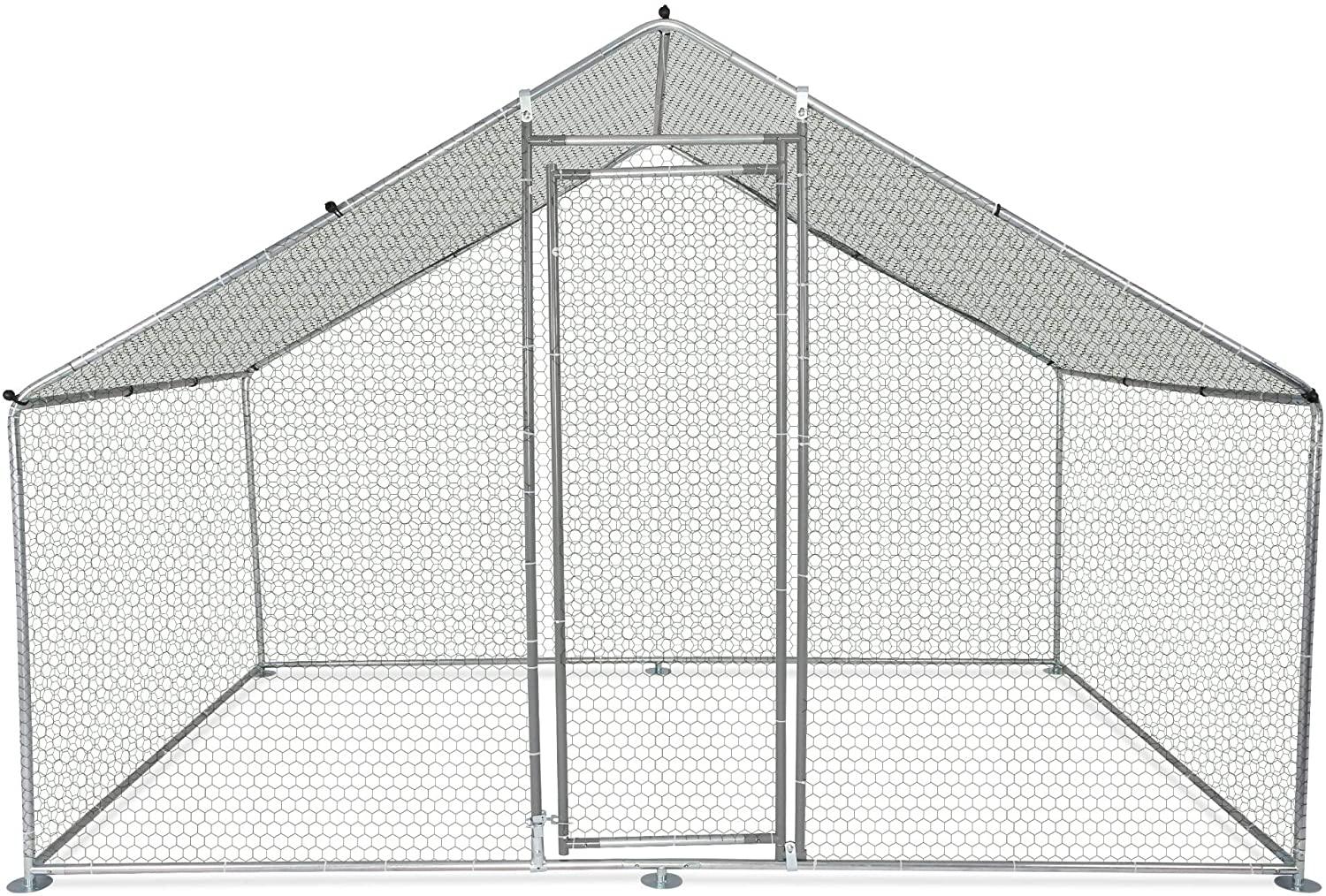 Large Metal Chicken Coop 9.9’L x 6.5’W x 6.5’H Walk-in Chicken Cage Pens Crate Outdoor Rabbit Hen Run House with Waterproof Cover for Backyard Farm - Luckyermore