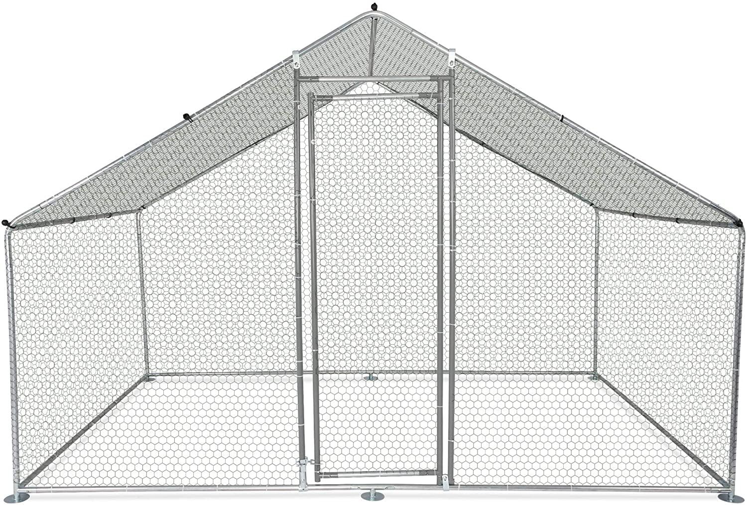 Large Metal Chicken Coop 9.9’L x 6.5’W x 6.5’H Walk-in Chicken Cage Pens Crate Outdoor Rabbit Hen Run House with Waterproof Cover for Backyard Farm