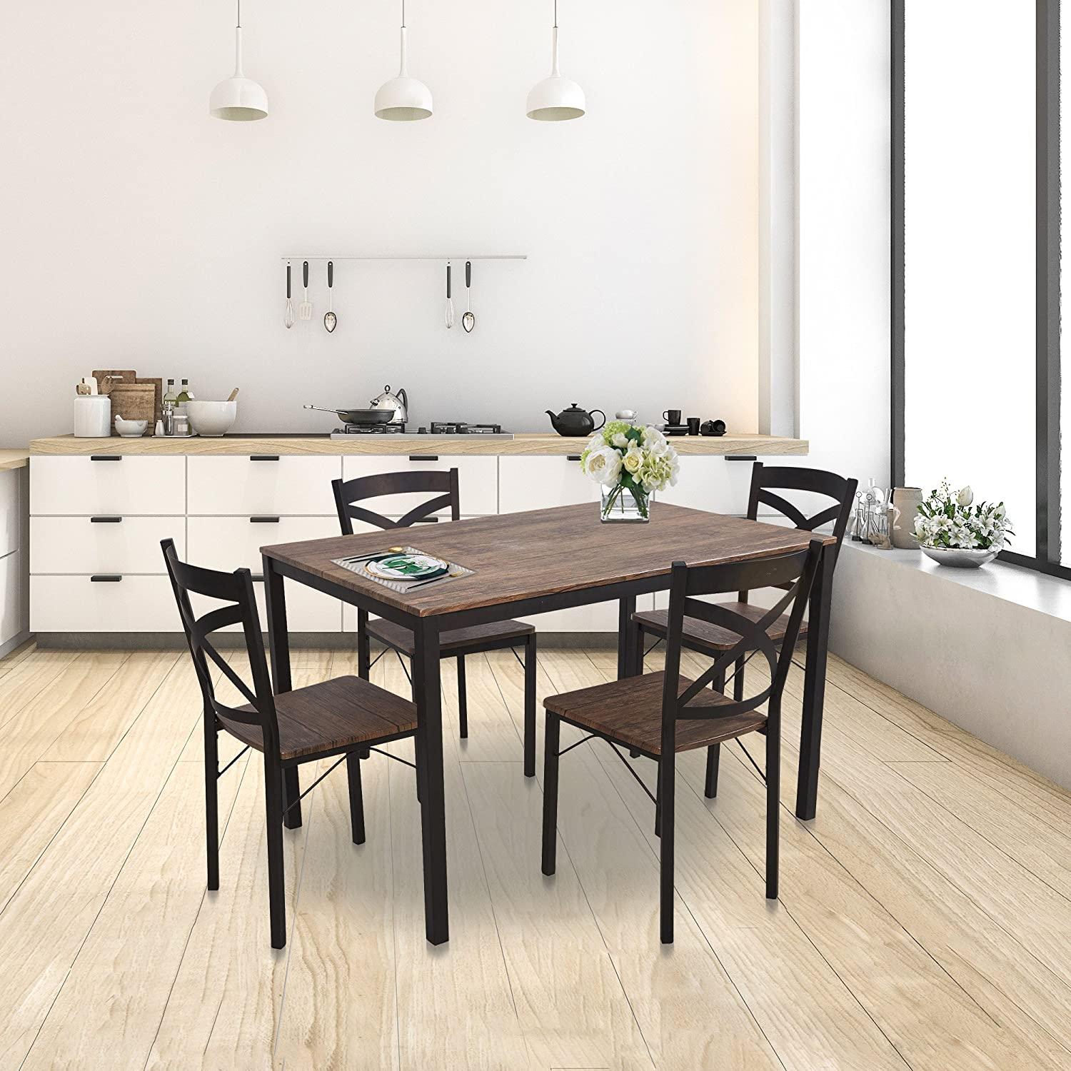 LUCKYERMORE 5 Piece Dining Table Set, 1 Dining Table 47.2" for 4 with 4 Dining Chairs Modern Dinette, Metal Backre