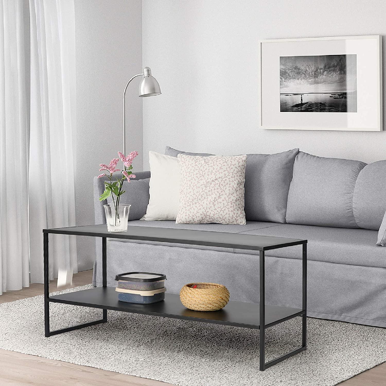 Simple Style Tea Table Modern Coffee Table with Metal Frame Light Weight Tea Table,Storage Shelf,44”L x 21”W x 18”H