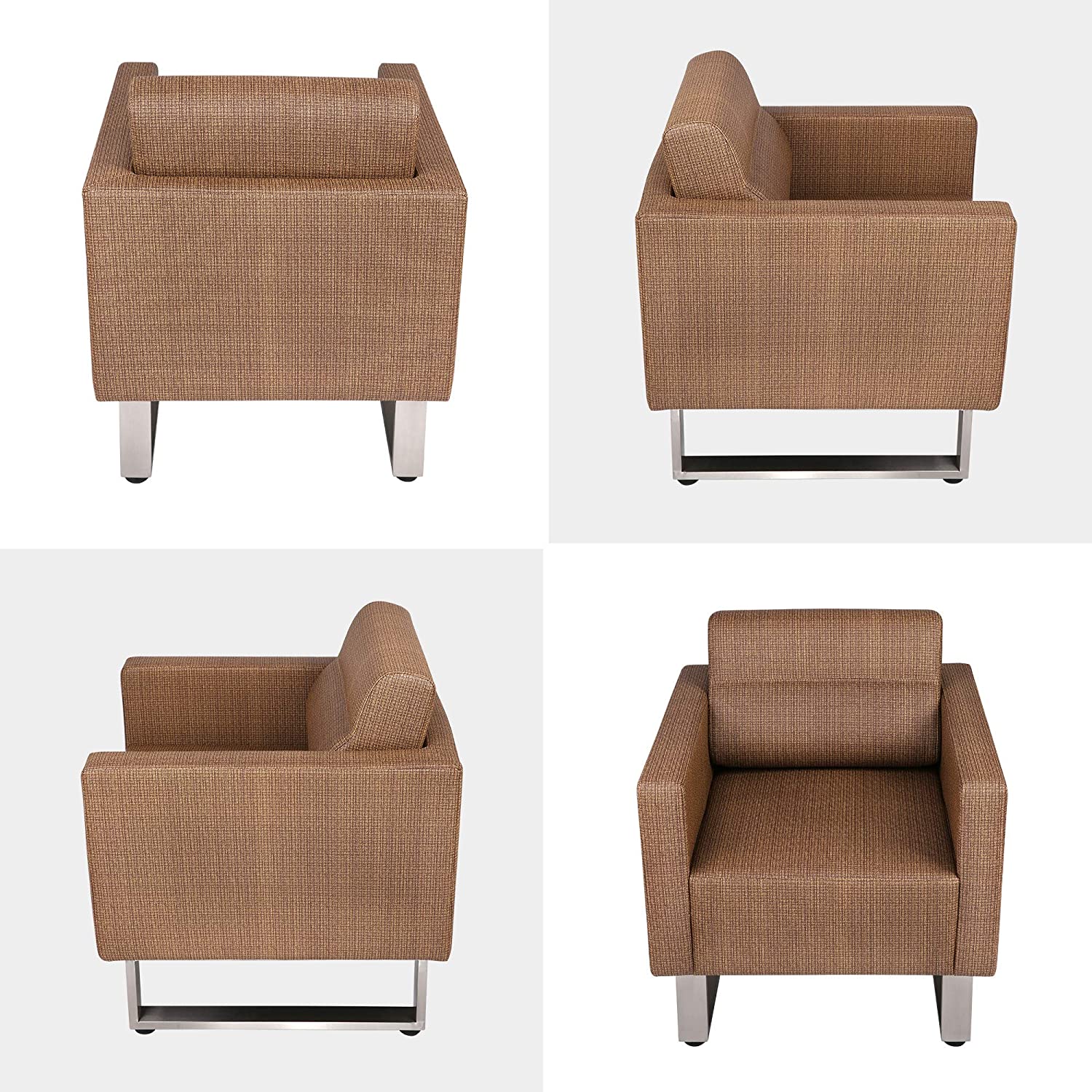 LUCKYERMORE Office Guest Chairs Sofa Leather Club Chairs Accent Chairs with PU Leather Soft Sponge, Coffee