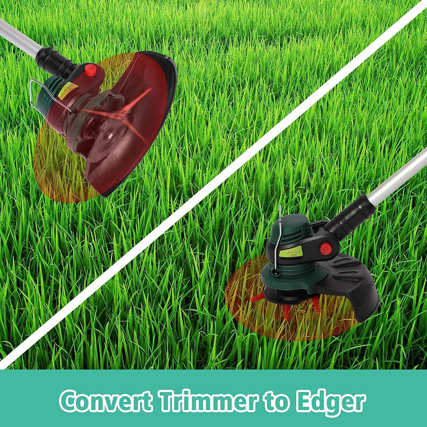 20V Cordless String Trimmer/Edger, 4.4 LBS, 70min Lithium-Ion Brushless Trimmer, yard, w/auto Feed, Extension Pole, Adjustable Head & Handle, 10” Cutting Path, 2.0Ah Battery & Charger Included