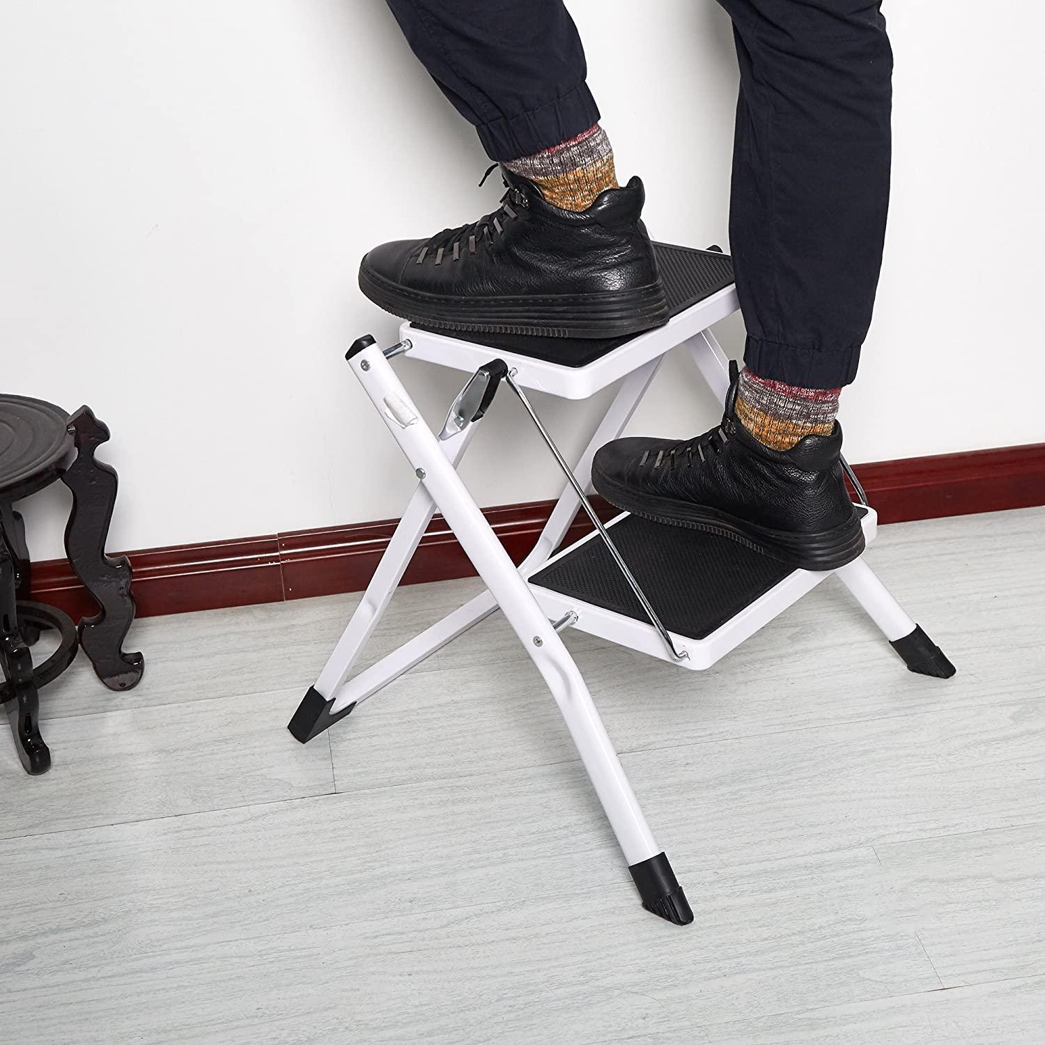 LUCKYERMORE 2 Step Stool Small Foldable Step Ladders with Wide Pedals, 17" 