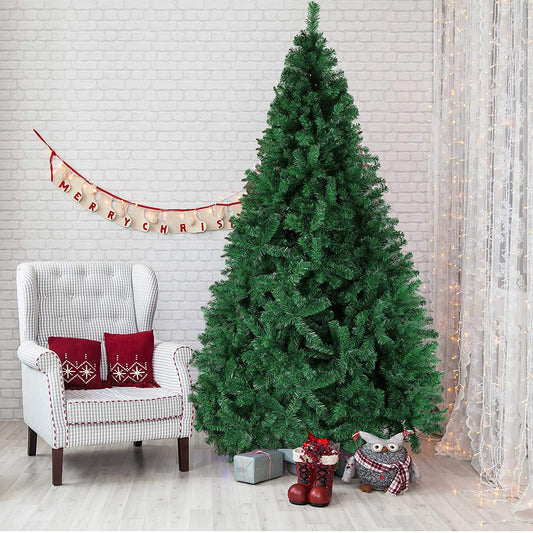 9ft Christmas Pine Tree Artificial Xmas Tree with 1850 Branch Tips and Metal Stand, Green
