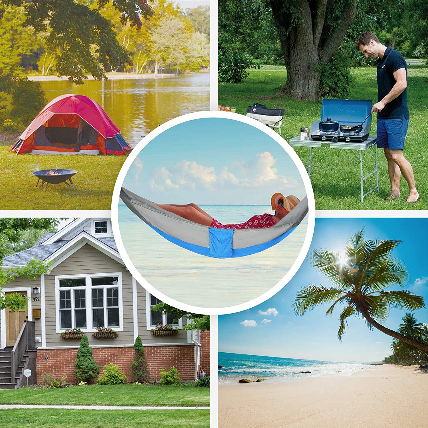 Camping Hammock with Net Mosquito Lightweight Nylon Fabric Travel Hammock - Luckyermore