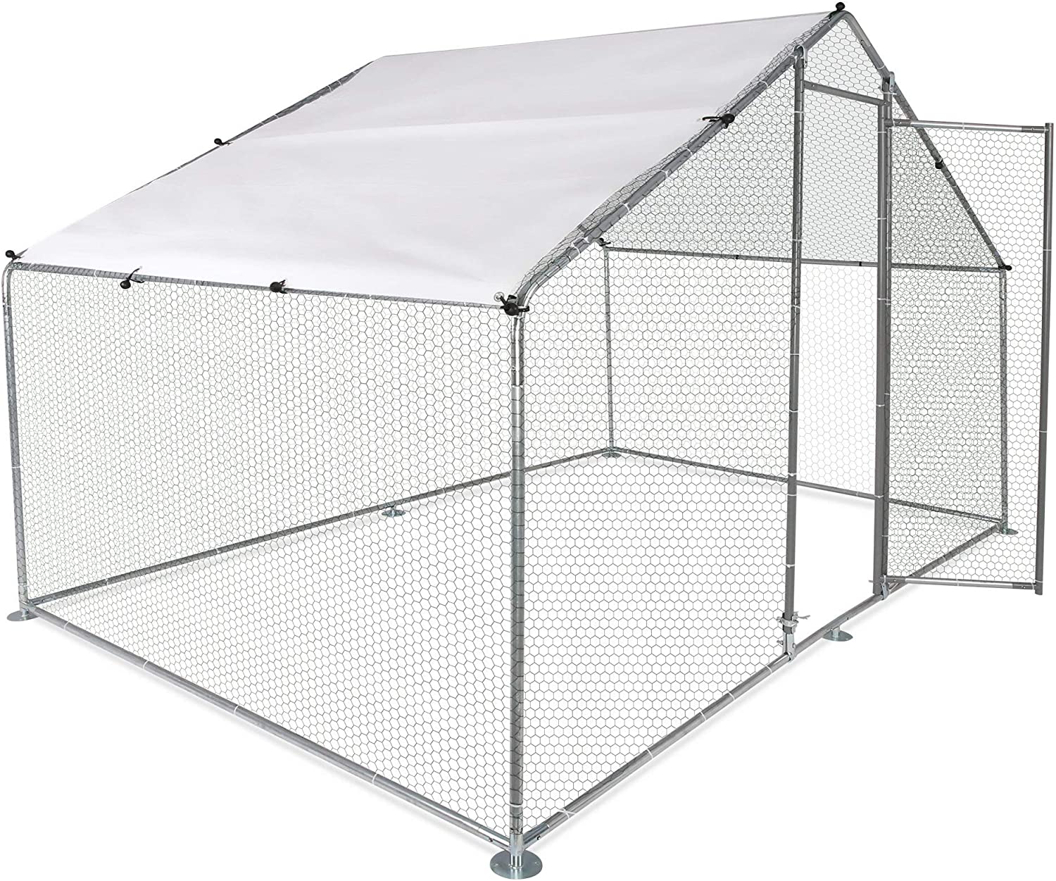 Large Metal Chicken Coop 9.9’L x 6.5’W x 6.5’H Walk-in Chicken Cage Pens Crate Outdoor Rabbit Hen Run House with Waterproof Cover for Backyard Farm