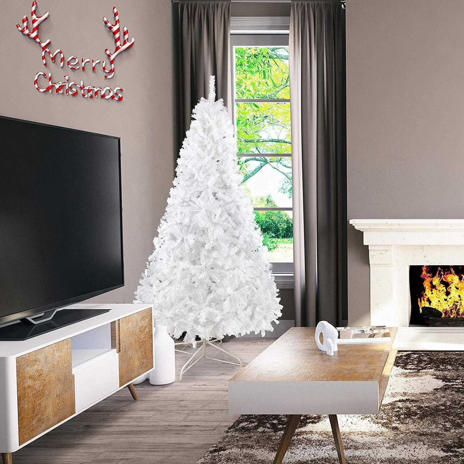 9ft Premium Artificial Christmas Spruce Tree 1850 Branch Tips w/Metal Stand, White - Luckyermore