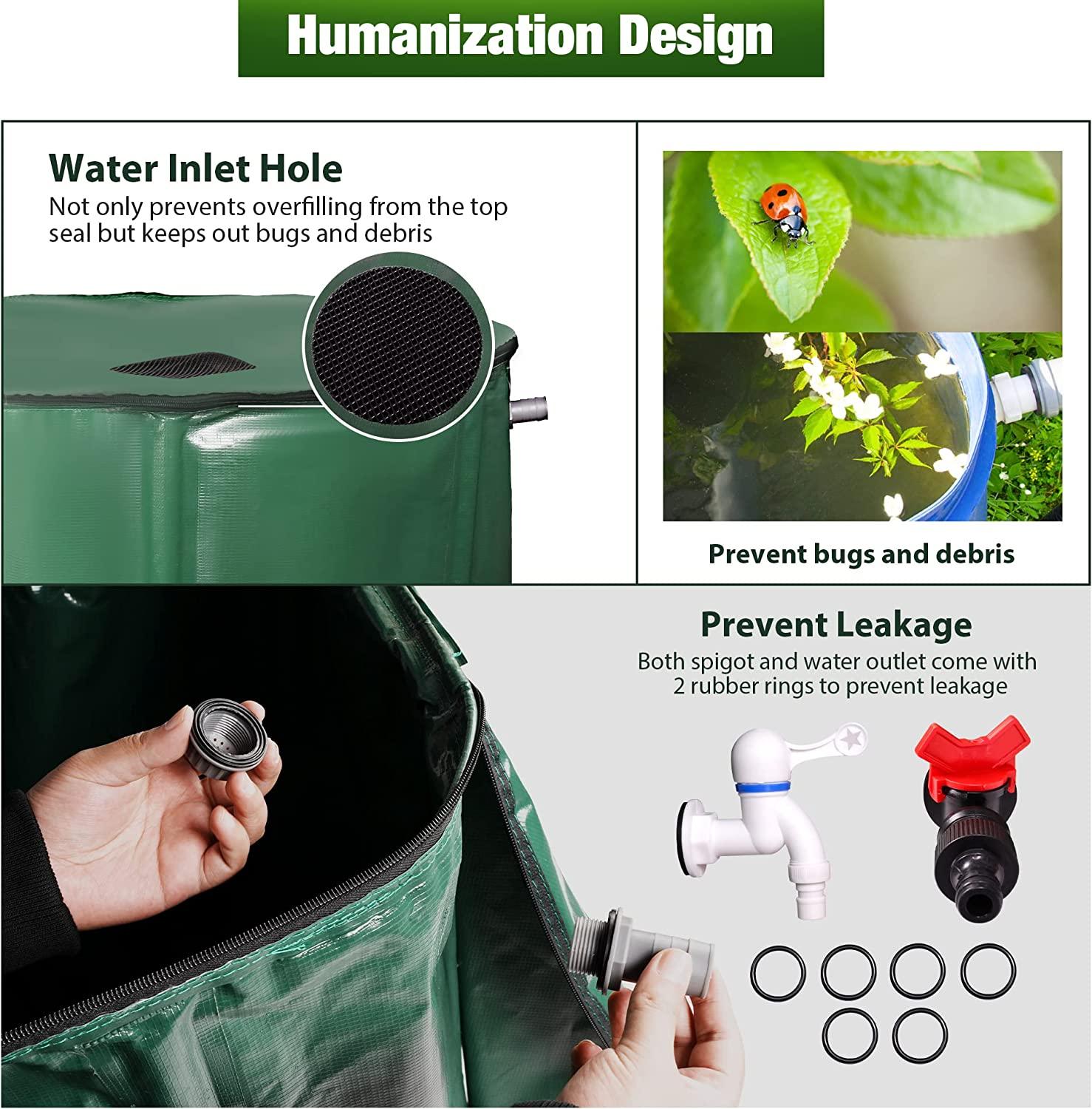 Rain Barrel Water Collector Rainwater Storage Container 100 Gallon, Green - Luckyermore