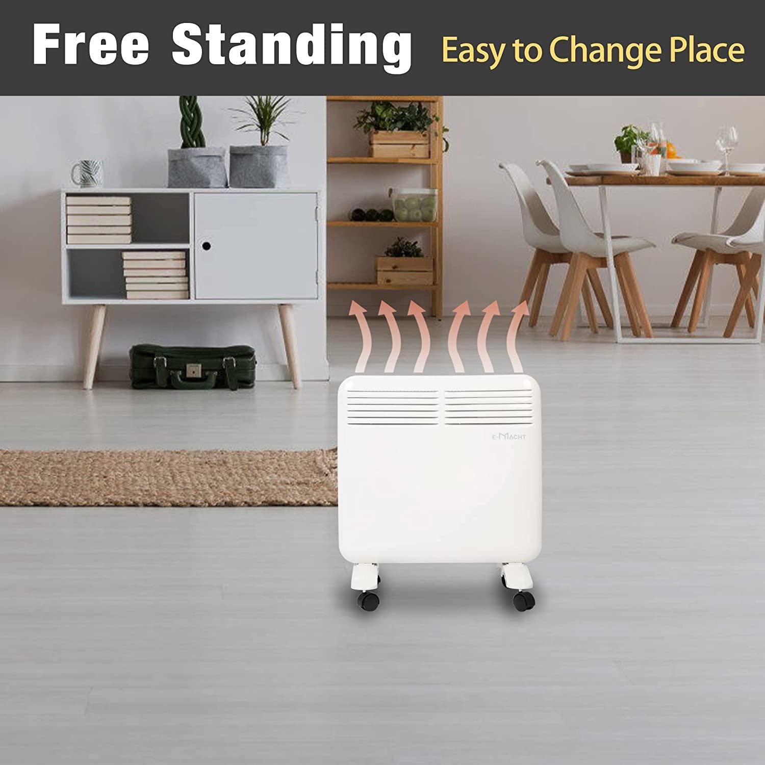 LUCKYERMORE 750W Wall-Mounted Space Heater with Adjustable Thermostat, Portable Convection Freestanding Heater