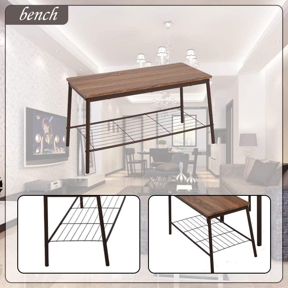 6 Piece Dining Table Set, 1 Dining Table 43.3" for 4-6 with 4 Dining Chairs and 1 Bench Compact Wooden Dinette, Wood Backrest