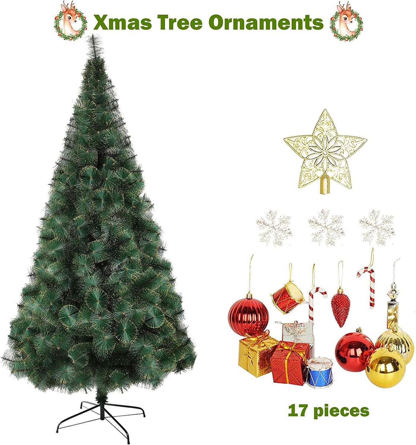 8ft Gold Flocked Christmas Pine Tree Xmas Tree with 460 Branch Tips and Decorations - Luckyermore