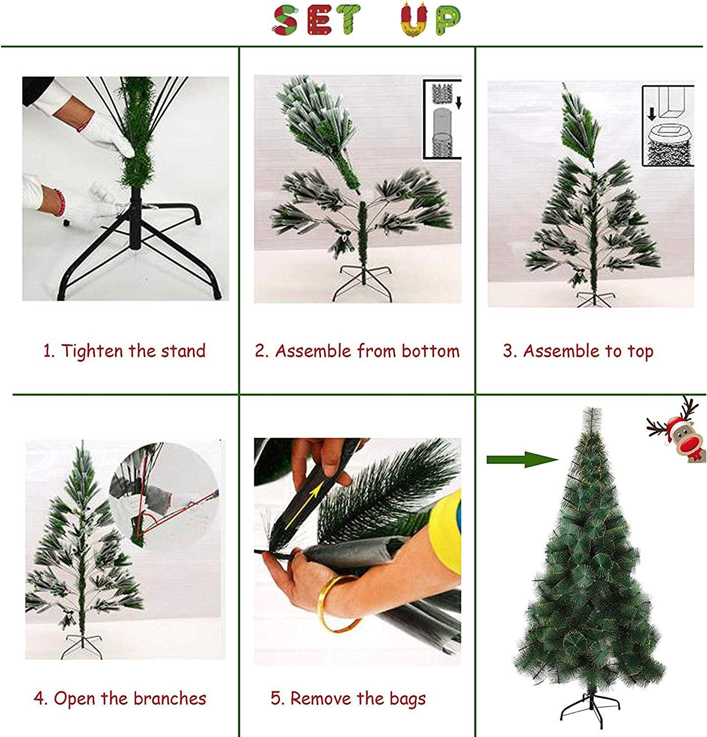8ft Gold Flocked Christmas Pine Tree Xmas Tree with 460 Branch Tips and Decorations - Luckyermore