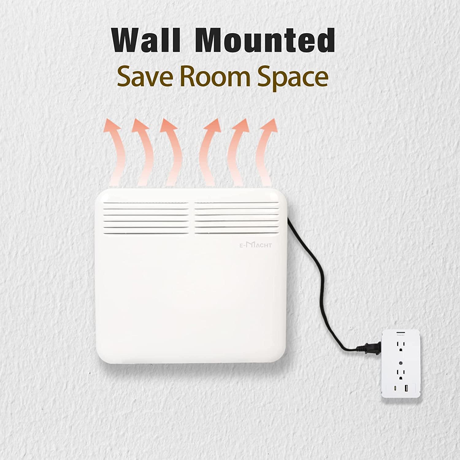 LUCKYERMORE 750W Wall-Mounted Space Heater with Adjustable Thermostat, Portable Convection Freestanding Heater