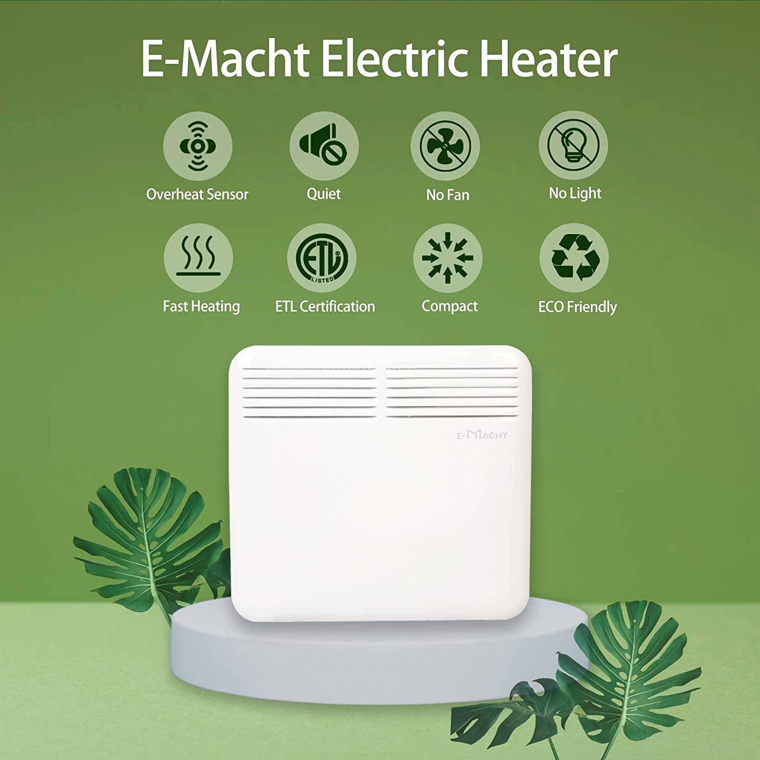 LUCKYERMORE 750W Wall-Mounted Space Heater with Adjustable Thermostat, Portable Convection Freestanding Heater