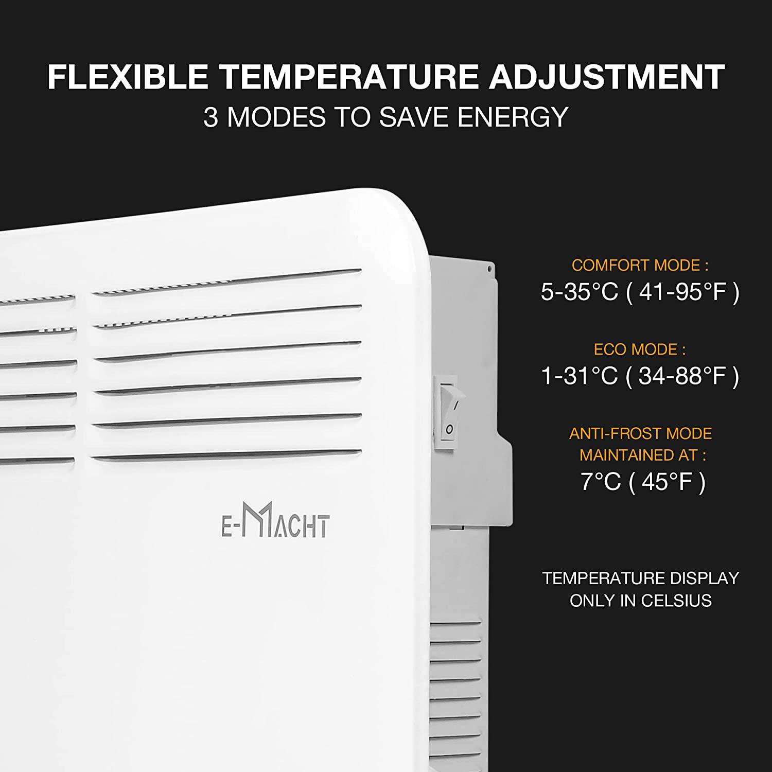 LUCKYERMORE 750W Wall-Mounted Space Heater with Adjustable Thermostat, Portable Convection Freestanding Heater
