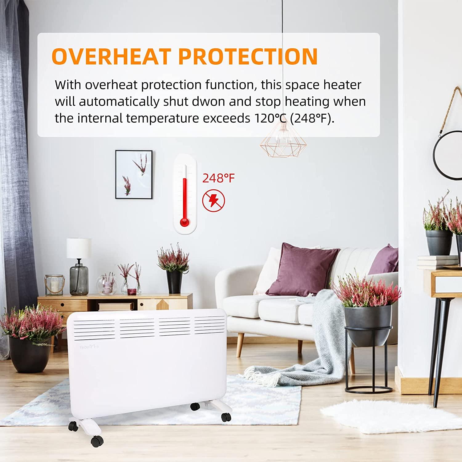 LUCKYERMORE 1500W Convection Panel Space Electric Heater Indoor with Adjustable Thermostat LED Digital Display