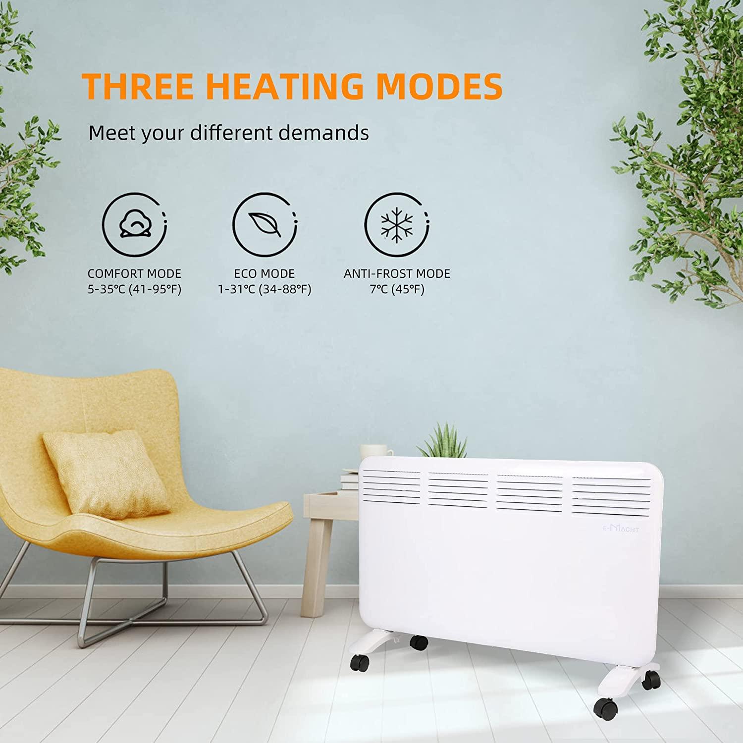 LUCKYERMORE 1500W Convection Panel Space Electric Heater Indoor with Adjustable Thermostat LED Digital Display