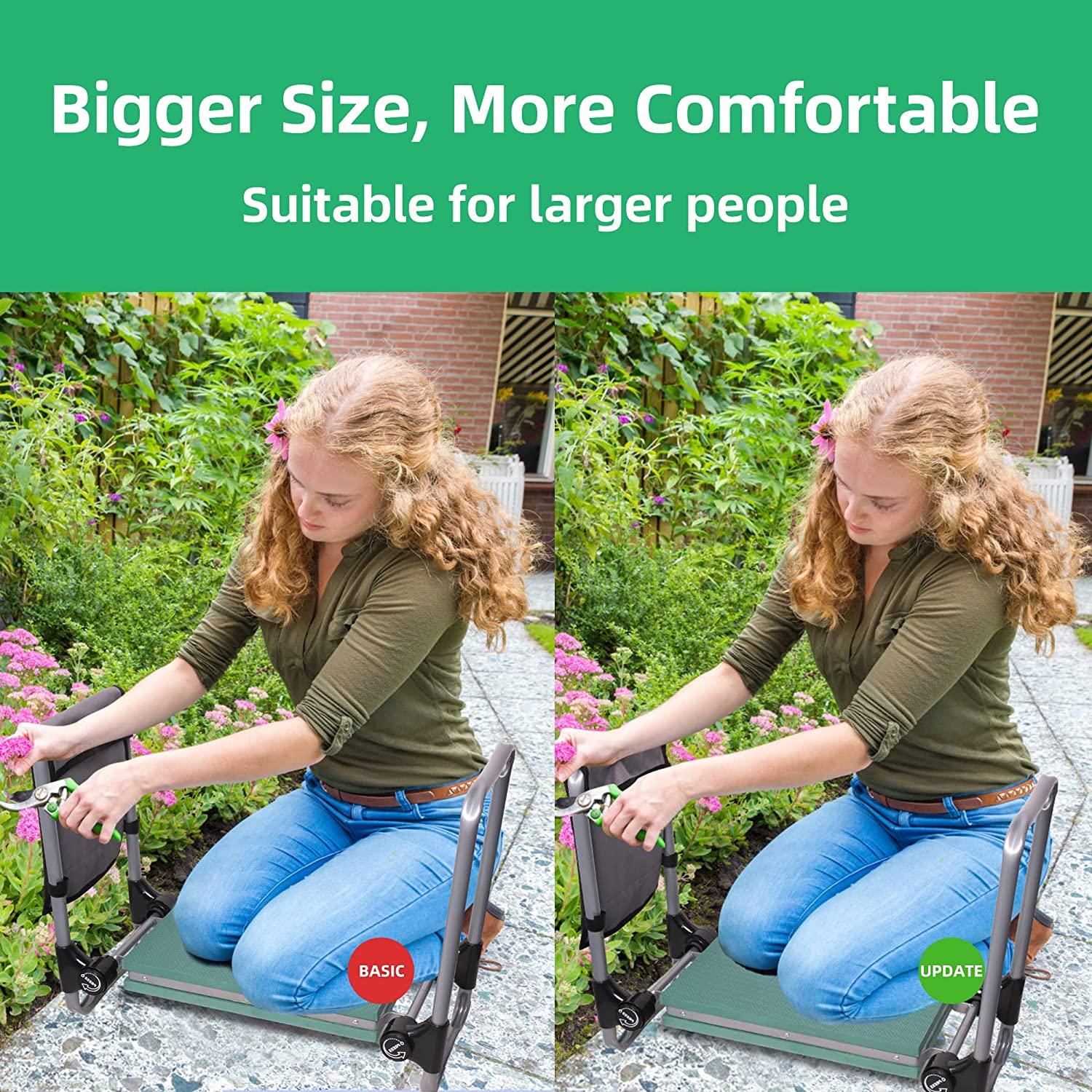 LUCKYERMORE Widen Upgrade Foldable Garden Kneeler Bench and Seat Stool w/Tool Pocket, Green