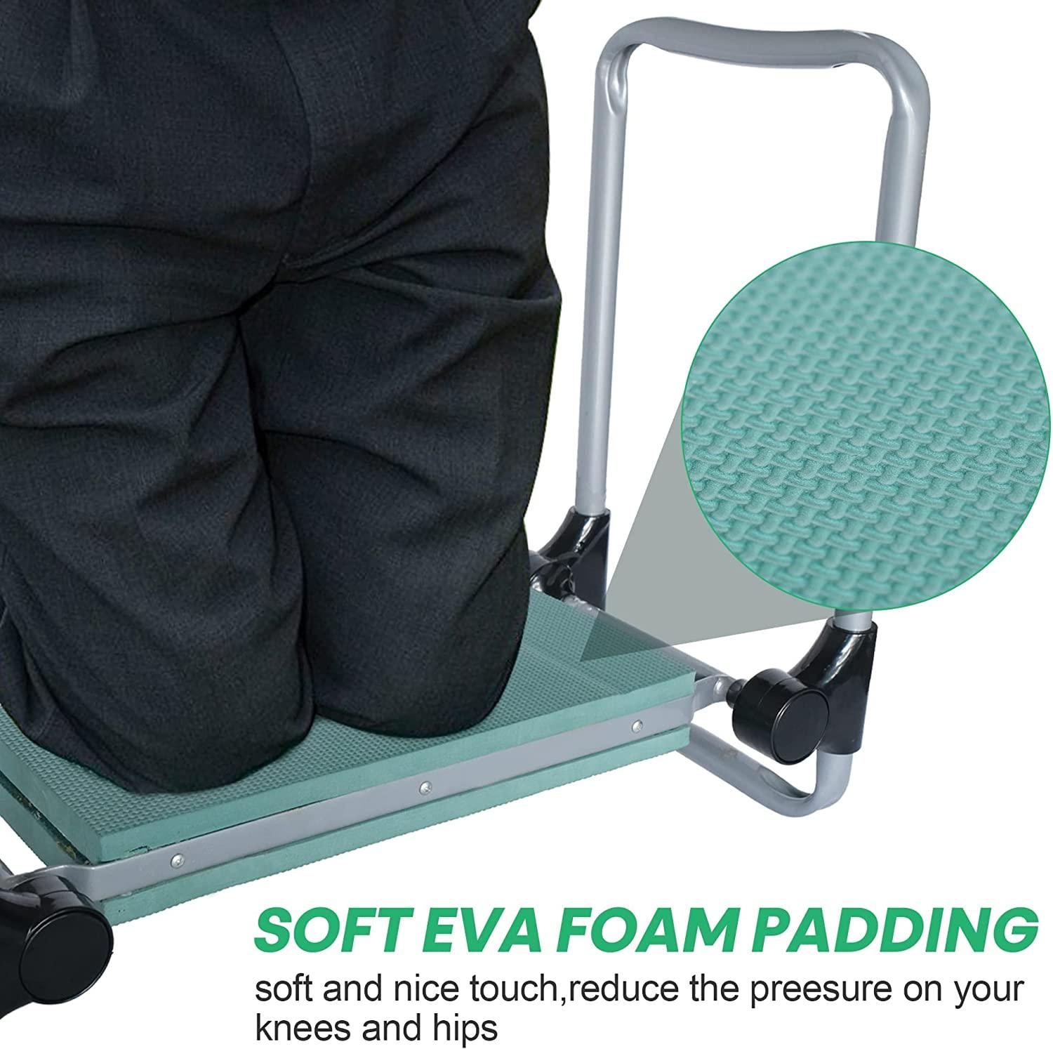 LUCKYERMORE Widen Upgrade Foldable Garden Kneeler Bench and Seat Stool w/Tool Pocket, Green