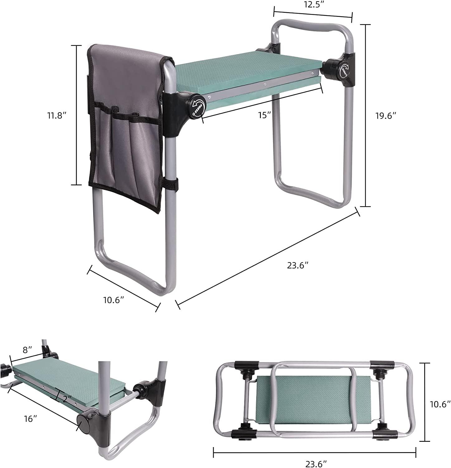LUCKYERMORE Widen Upgrade Foldable Garden Kneeler Bench and Seat Stool w/Tool Pocket, Green