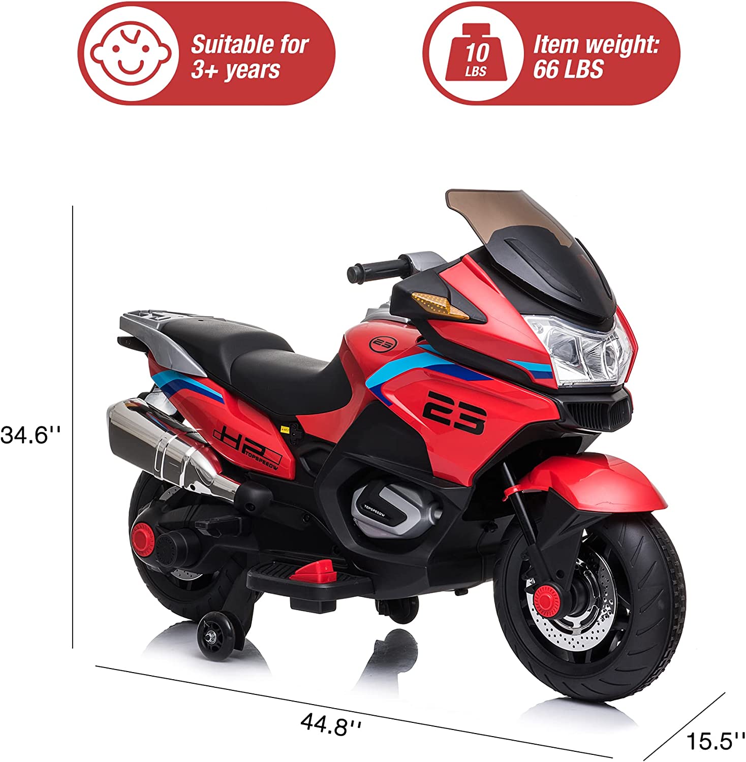 12V Electric Motorcycle Ride-On Toys Motor Bike for Age 3+ Boys Girls, Up to 40 min Ride Time, Double Drives up to 4 mph