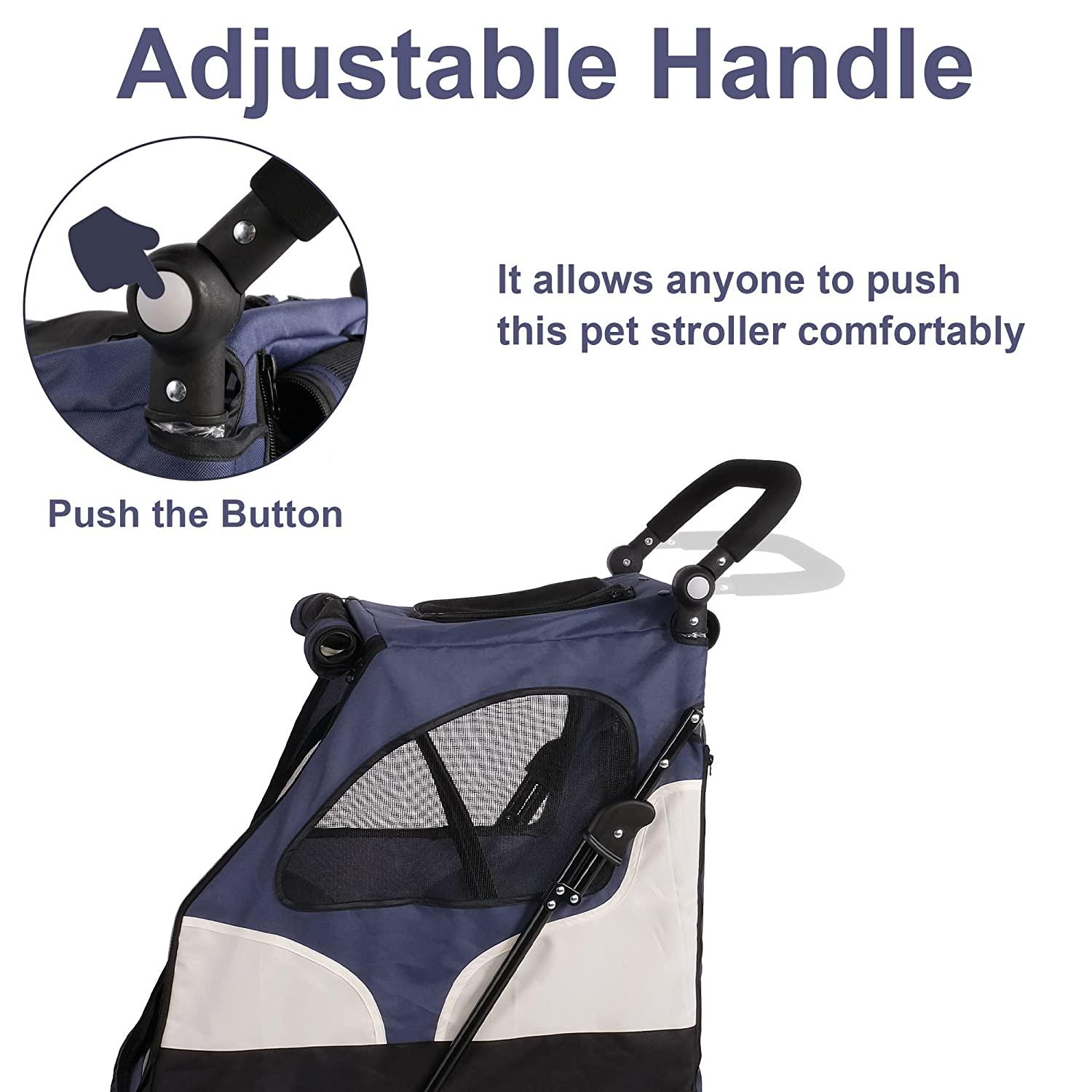 LUCKYERMORE Foldable Travel Dog Stroller Pet carrier with Adjustable Handle & Mesh Window, Blue