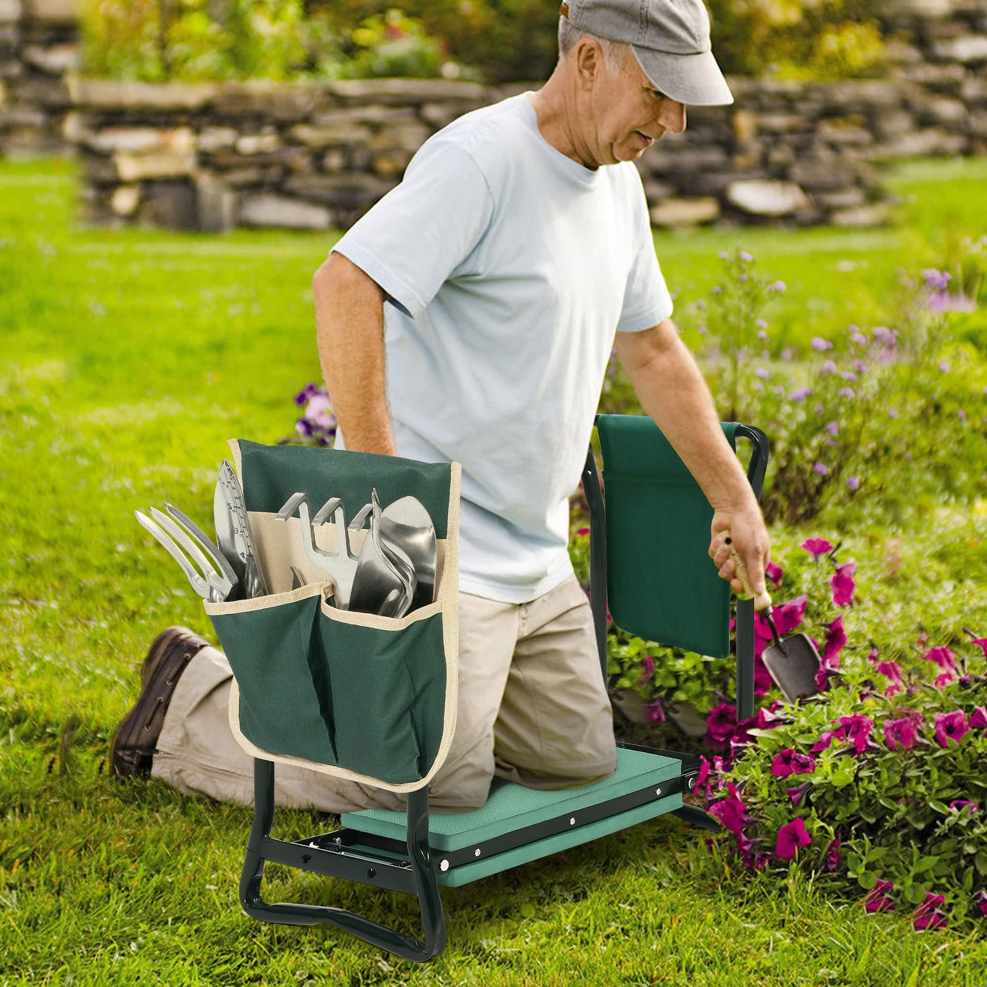 Folding Garden Kneeler Heavy Duty Garden Stools Bench and Seat w/ 2 Tool Pouches