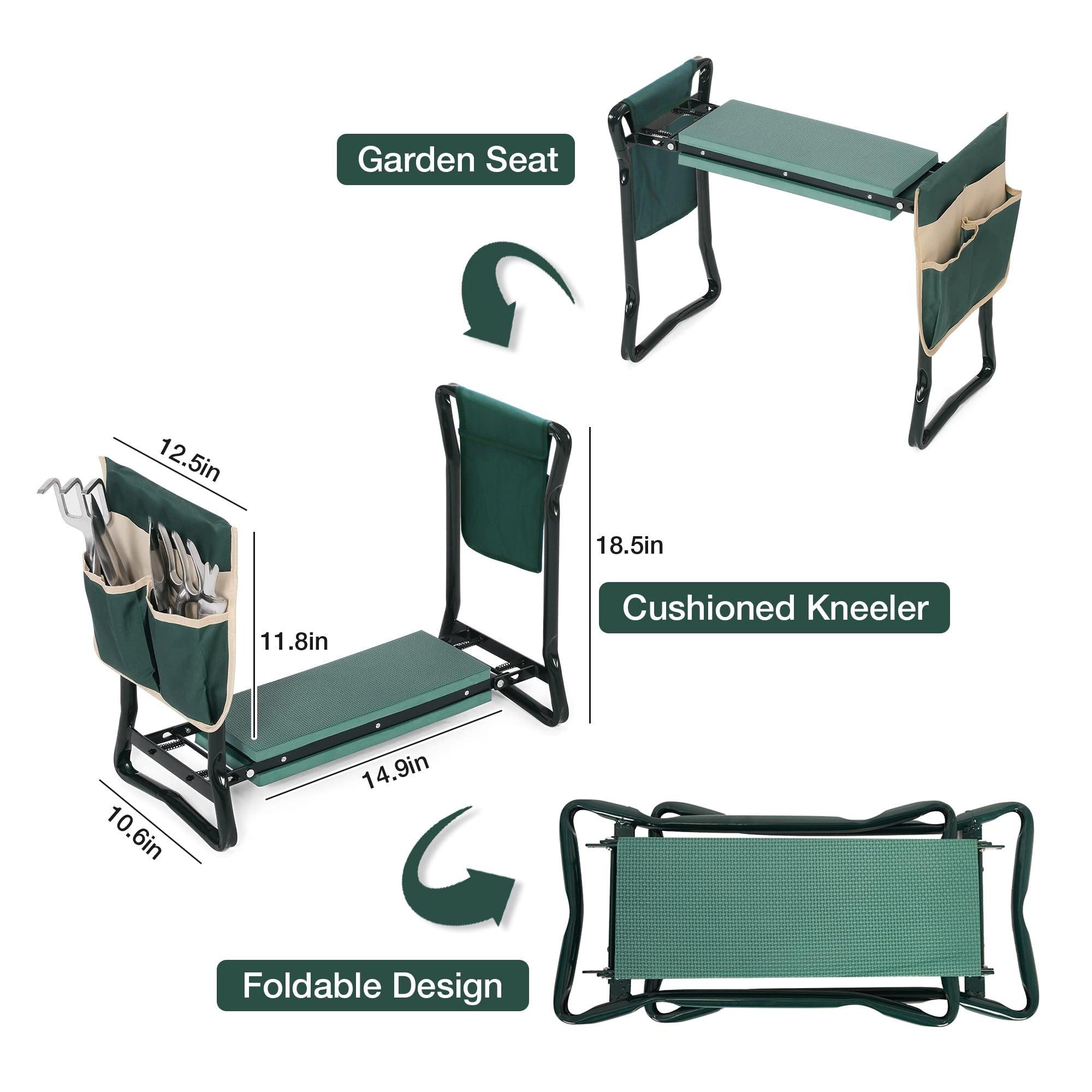 LUCKYERMORE Folding Garden Kneeler Heavy Duty Garden Stools Bench and Seat w/ 2 Tool Pouches