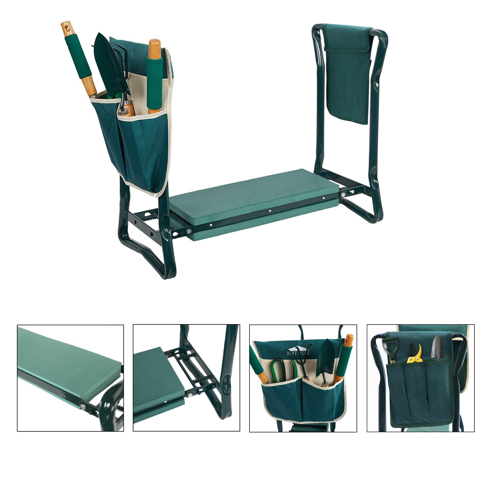 LUCKYERMORE Folding Garden Kneeler Heavy Duty Garden Stools Bench and Seat w/ 2 Tool Pouches