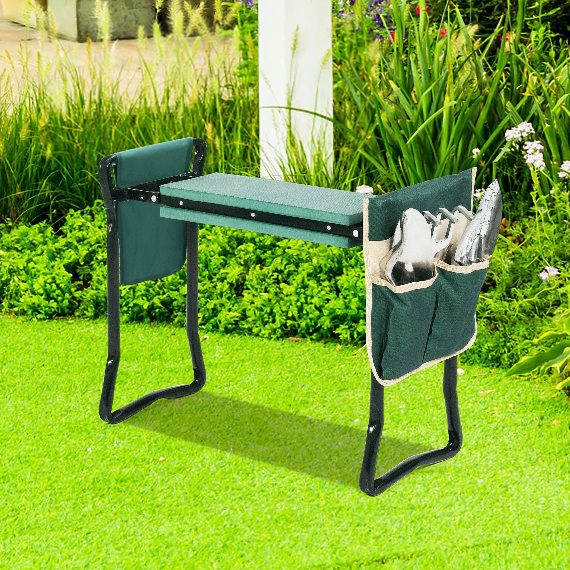 LUCKYERMORE Folding Garden Kneeler Heavy Duty Garden Stools Bench and Seat w/ 2 Tool Pouches