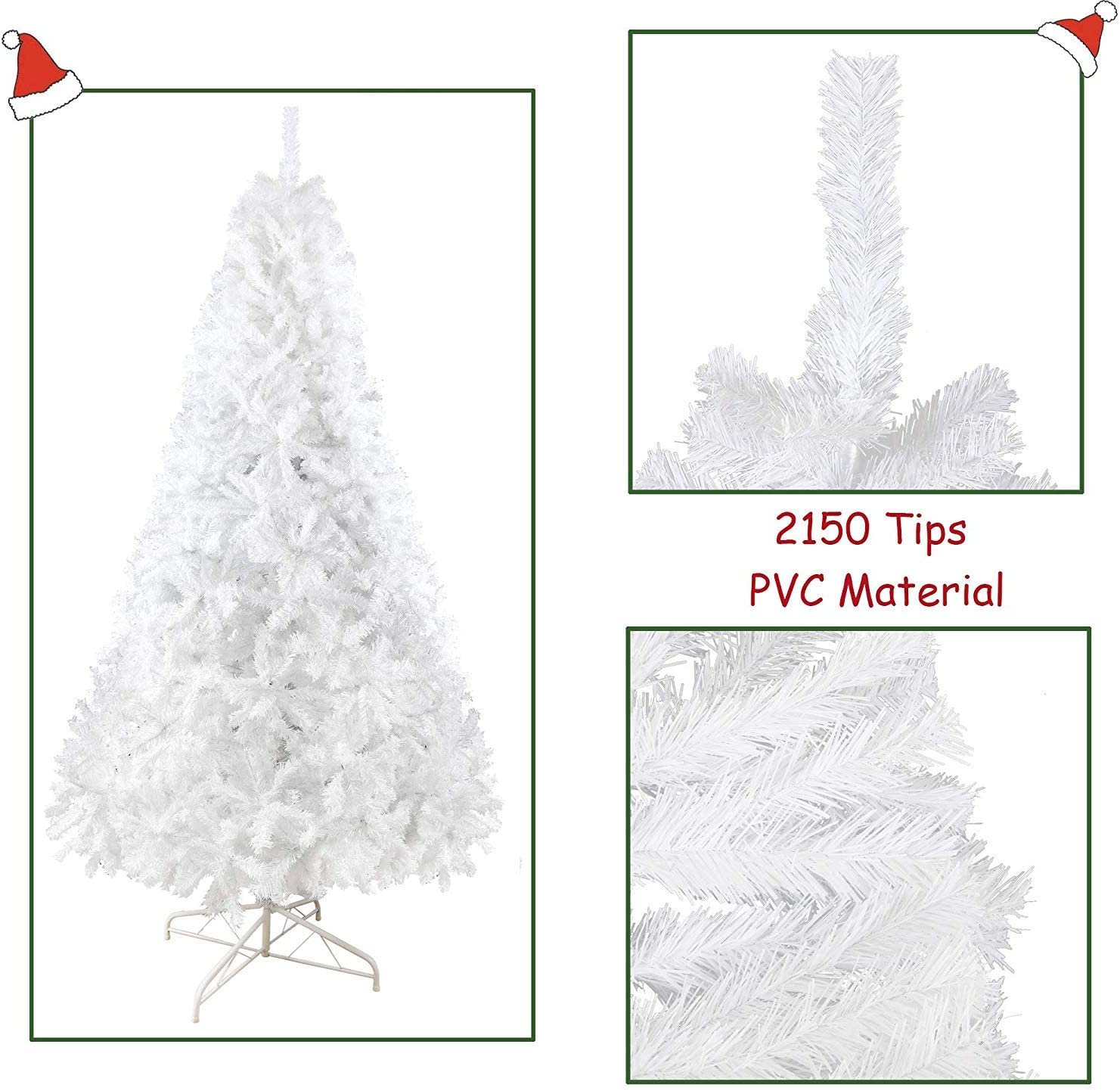 LUCKYERMORE 10ft Artificial Christmas Tree Xmas Pine Trees with 2150 Tips Sturdy Metal Stand, White