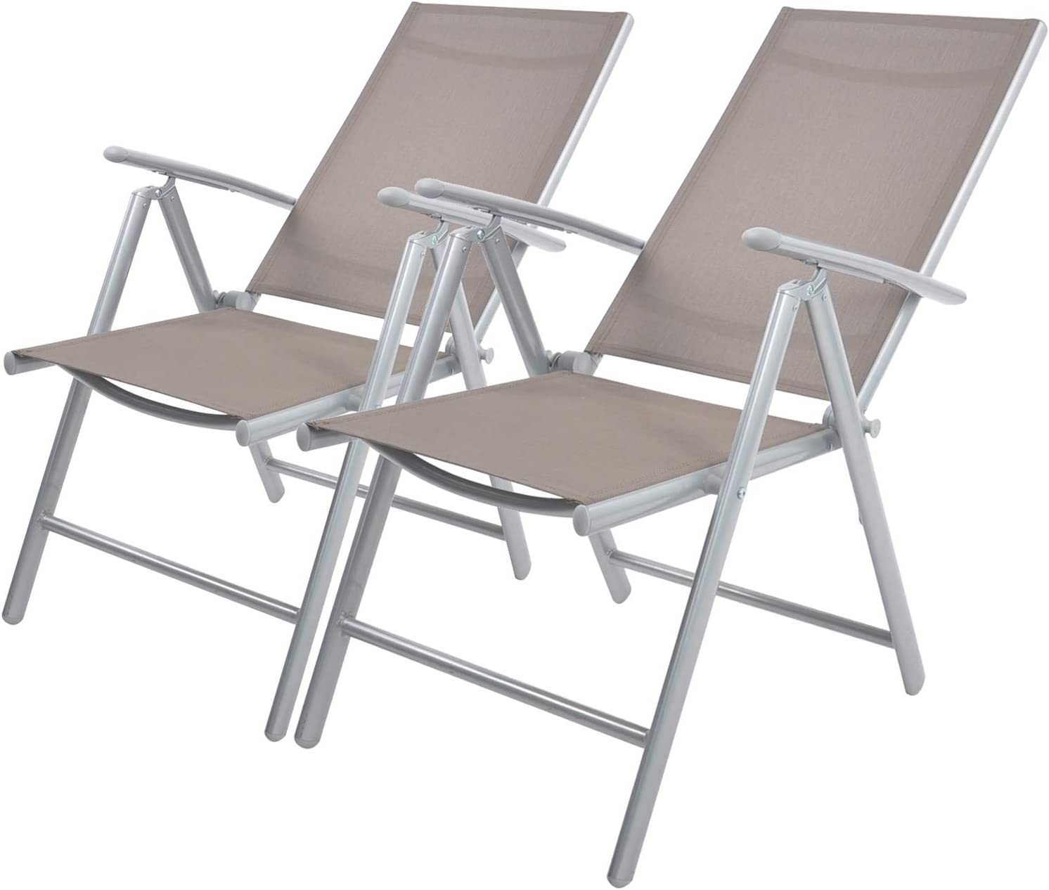 Set of 2 Patio Folding Sling Back Chairs Aluminum with Adjustable Reclining Back