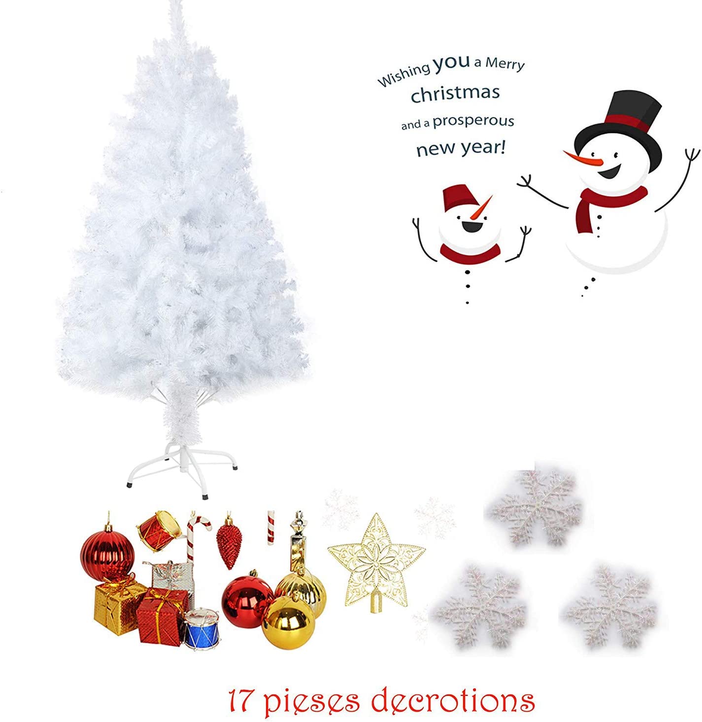 5ft Artificial Christmas Tree Xmas Pine Trees with 450 Branch Tips and Decoration, White