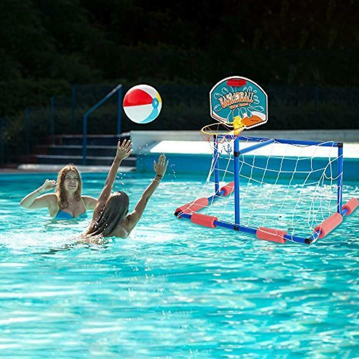 2 in 1 Water Sport Game Polo Basketball Stand Swimming Play Kids Family - Luckyermore