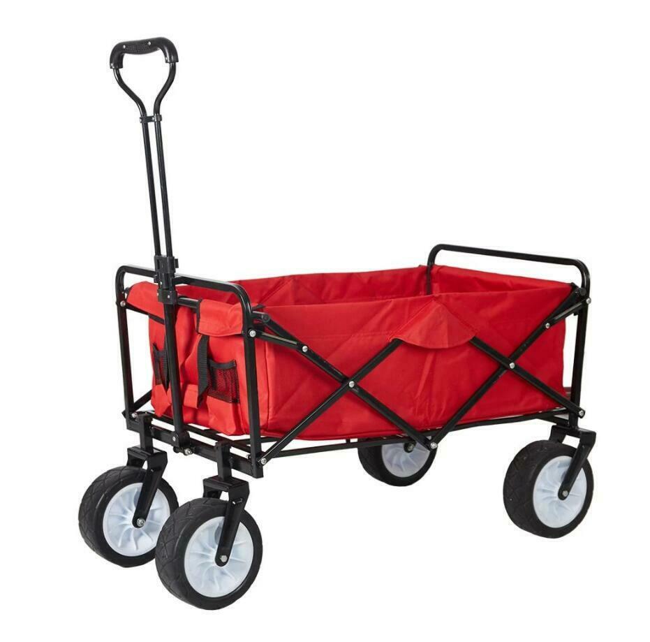 LUCKYERMORE 220 lbs Capacity Folding Wagon Collapsible Garden Utility Cart Camping Outdoor